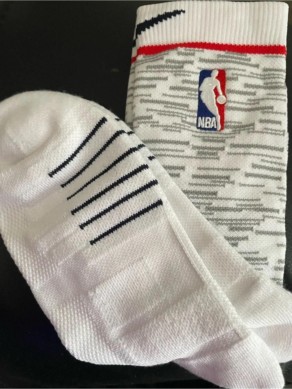Nike White Gray NBA Socks with Red and Navy Accents